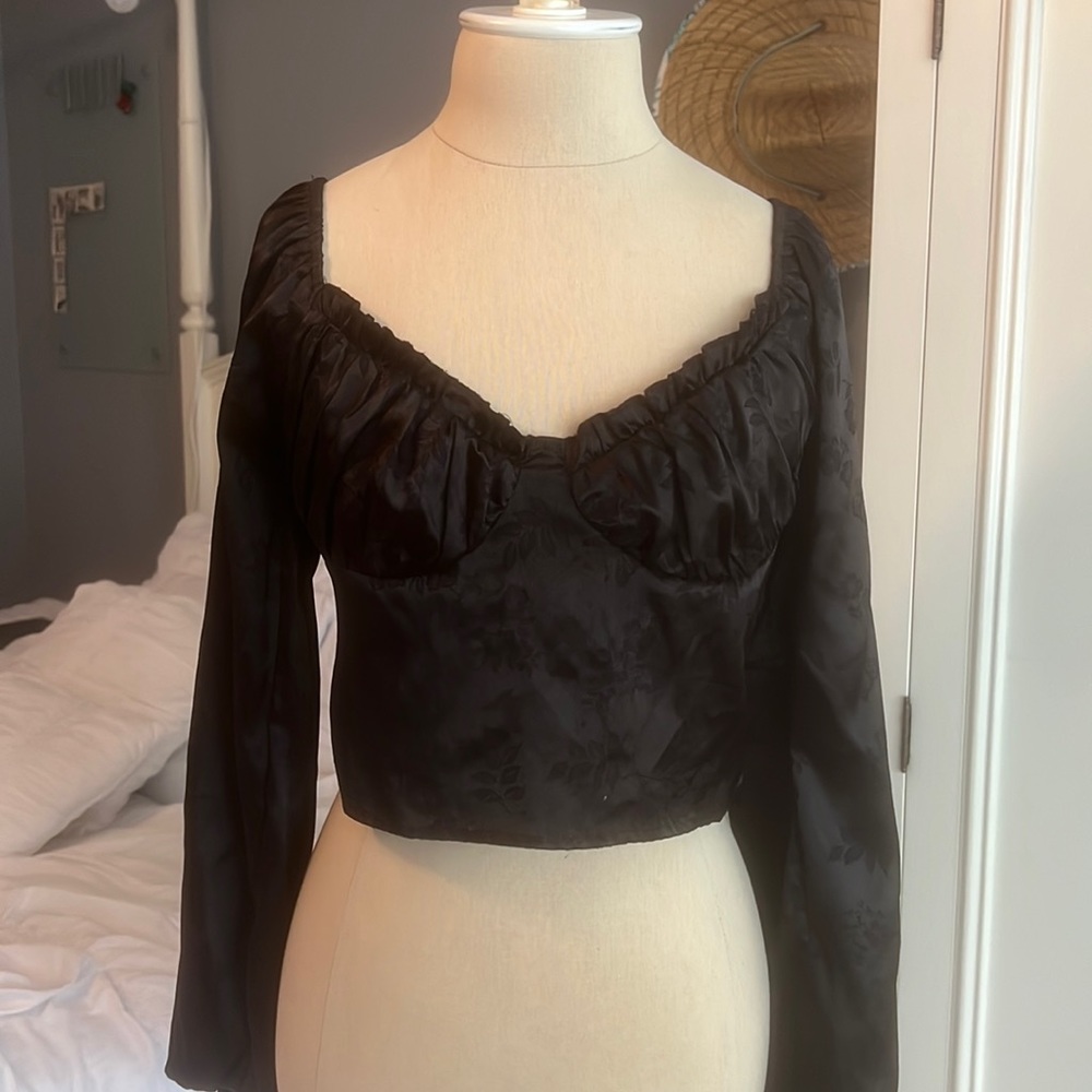 Black satin crop top